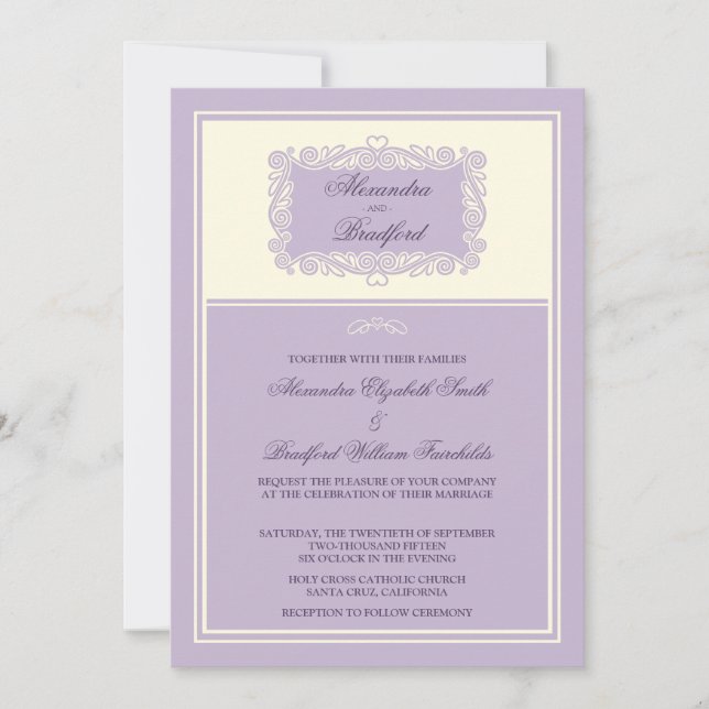 Charming Heart Frame Wedding Invitation (lilac) (Front)