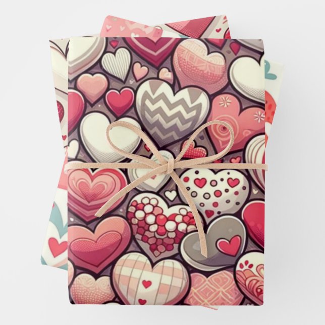 Charming Heart Pattern for Valentine's Day Wrapping Paper Sheets (In situ)
