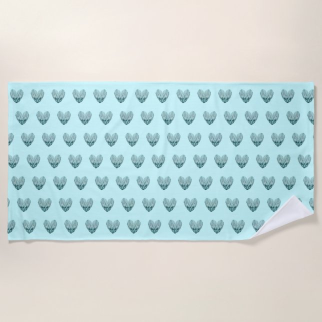 Charming heart pattern in mint green  beach towel (Front)