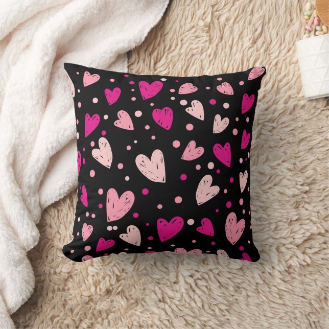 Charming Hearts and Dots Pattern Throw Pillow (Blanket)