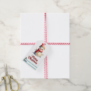 Charming holiday gift tag featuring a snowman