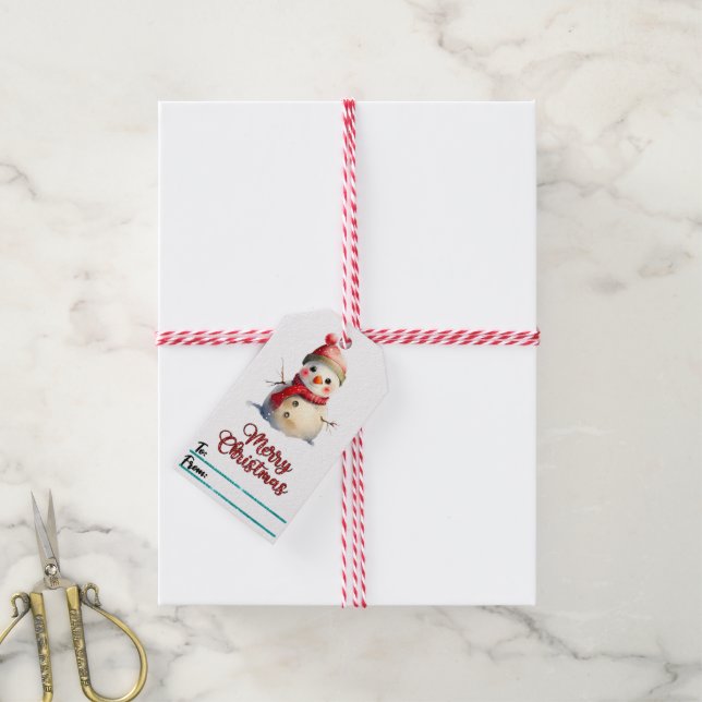 Charming holiday gift tag featuring a snowman (With Twine)