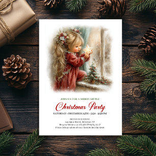 Charming Holiday Scene Little Girl Christmas  Invitation