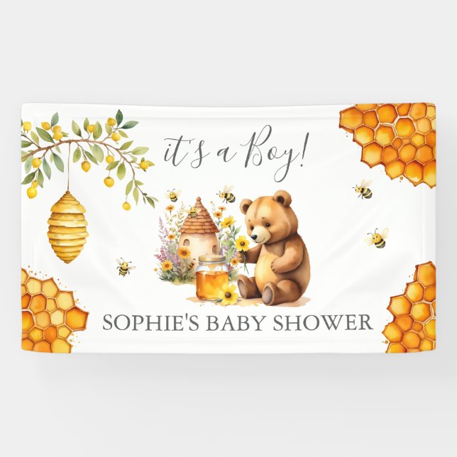 Charming Honey Bee Bear Baby Shower Banner (Horizontal)