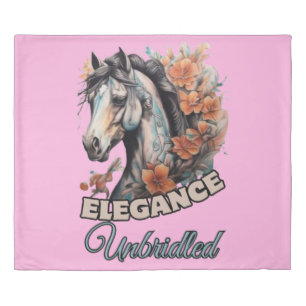 Charming Horse Tattoo with a Feminine Floral Twist Duvet Cover