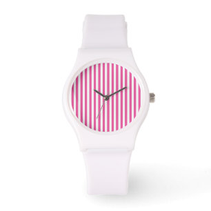 Charming Hot Pink and White Vertical Stripes Watch