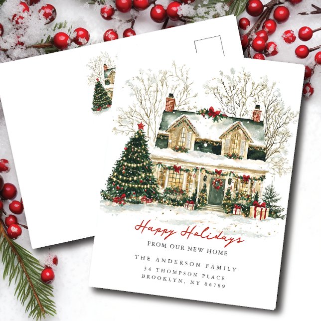Charming House Christmas Moving announcement Postcard (Creator Uploaded)