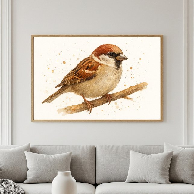Charming House Sparrow Watercolor Portrait Poster (Creator Uploaded)