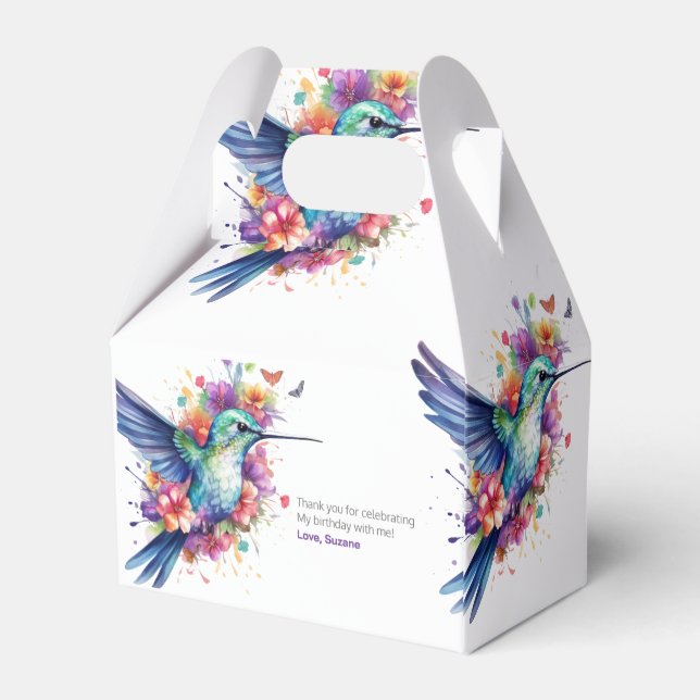 Charming Hummingbird Floral Bouquet Birthday Party Favor Boxes (Back Side)