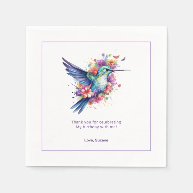 Charming Hummingbird Floral Bouquet Birthday Party Napkins (Front)