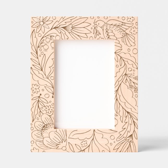 Charming Illustrated Dove and Folk Floral Frame Engraved Frames (Front)