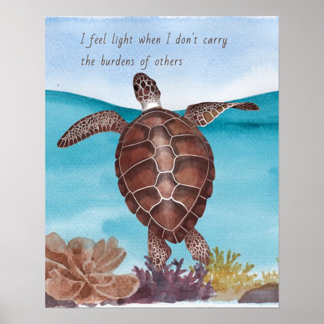 Charming Inspirational Watercolor Sea Turtle  Poster (Front)