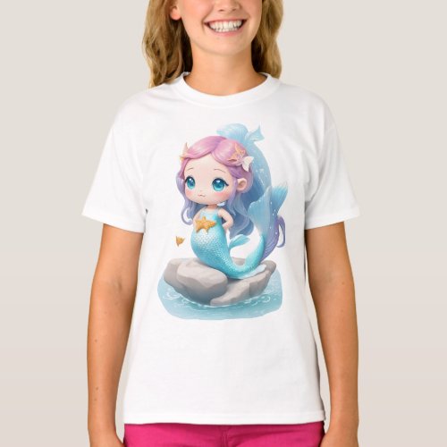 Charming Isometric Mermaid on Ocean Rock T_Shirt
