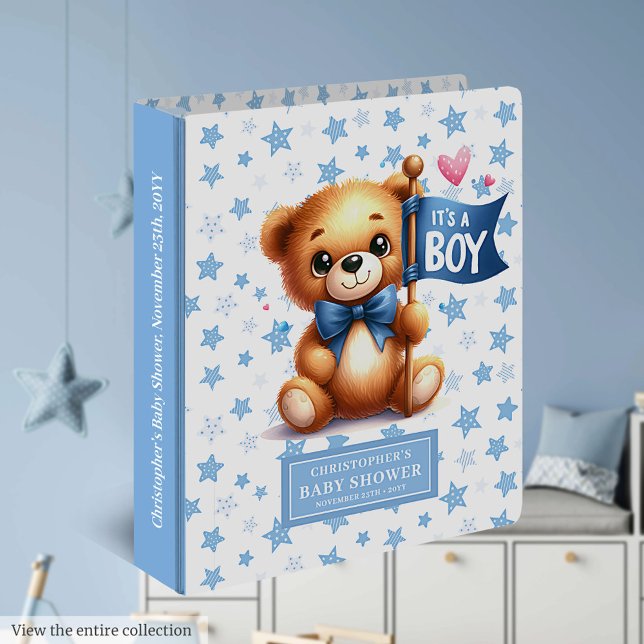 Charming It’s a boy teddy binder for baby album (Lovely teddy bear baby shower binder, personalized for your little boy.)