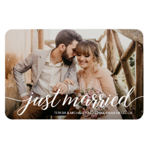 Charming Just Married Script Overlay Photo Magnet