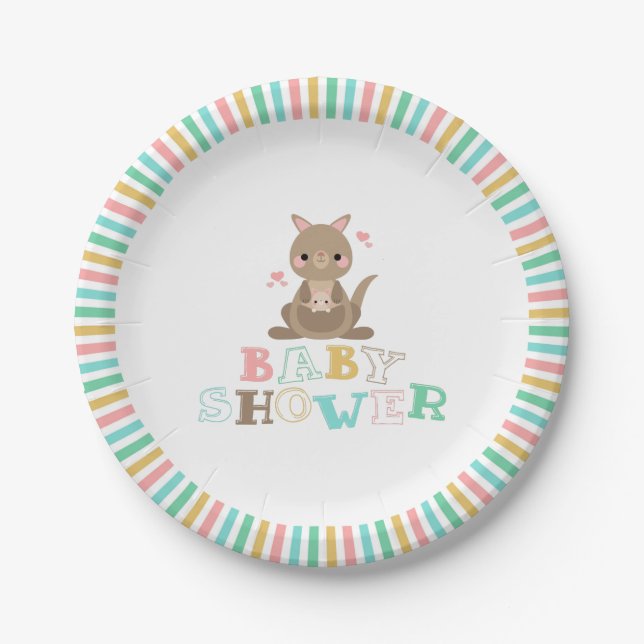 Charming Kangaroo Baby Shower Paper Plates (Front)
