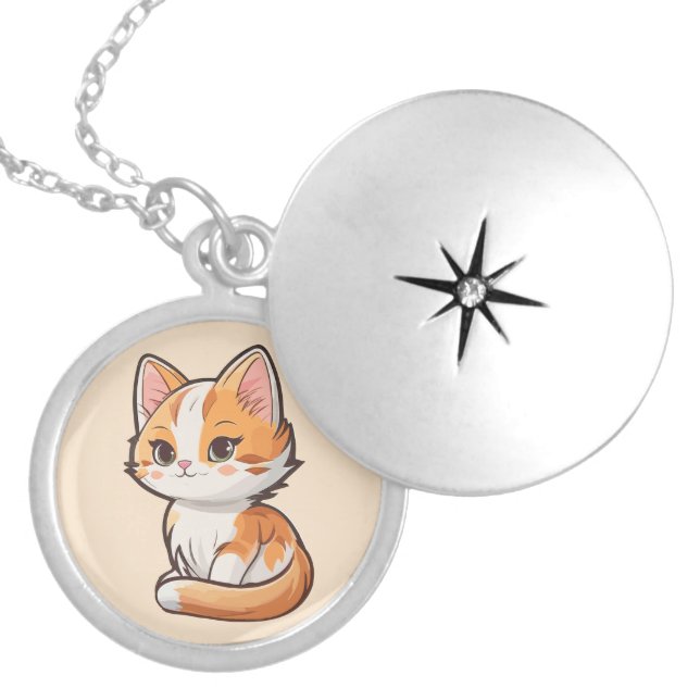 Charming Kawaii Kitten Locket Necklace (Front)