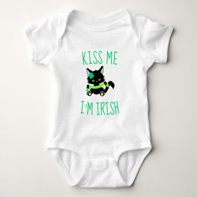 Charming Kiss Me I'm Irish Cat Baby Bodysuit (Front)