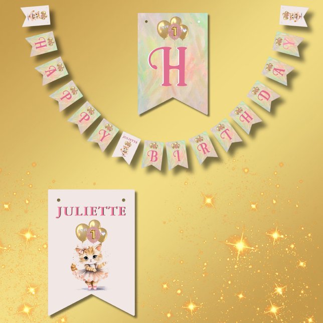 Charming Kitten Girl 1st Happy Birthday Banner (Creator Uploaded)