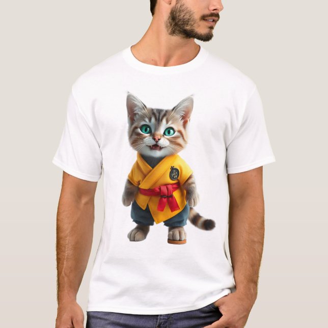 Charming Kitten in Yellow Kimono T-Shirt (Front)