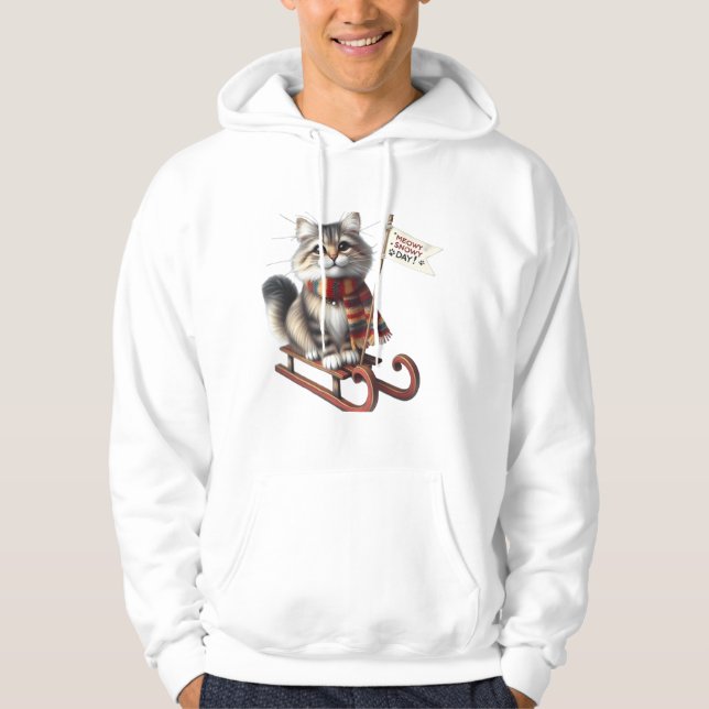 ​Charming Kitten on Sled: "Meowy Snowy Day! Hoodie (Front)