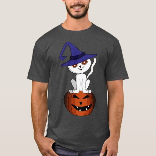 Charming kitten over a halloween pumpkin T_Shirt