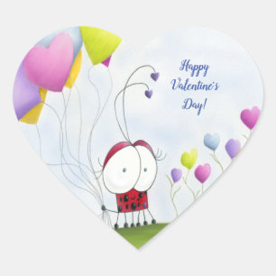 Charming Ladybug with Colorful Heart Balloons Heart Sticker