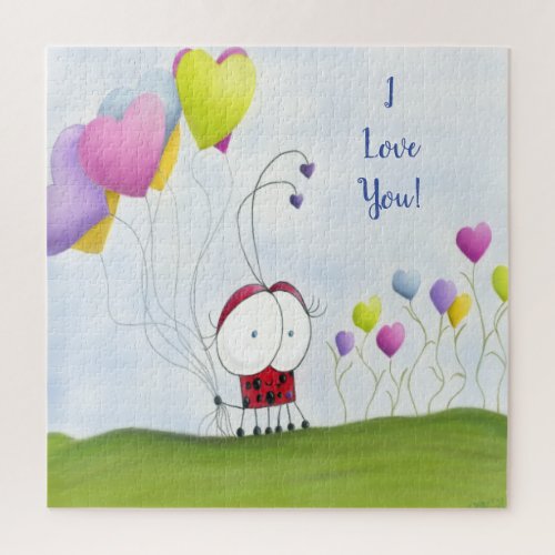 Charming Ladybug with Colorful Heart Balloons Jigsaw Puzzle