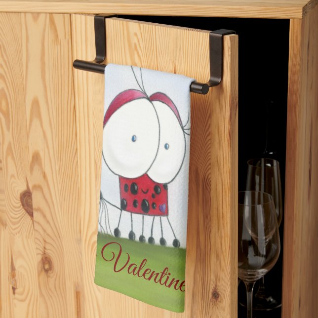 Charming Ladybug with Colorful Heart Balloons Kitchen Towel (Thirds Fold)