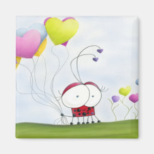 Charming Ladybug with Colorful Heart Balloons Magnet