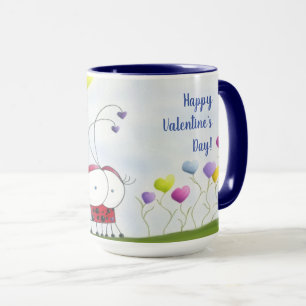 Charming Ladybug with Colorful Heart Balloons Mug