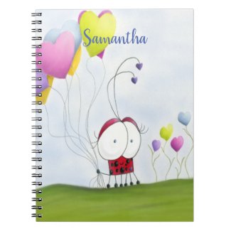 Charming Ladybug with Colorful Heart Balloons Notebook