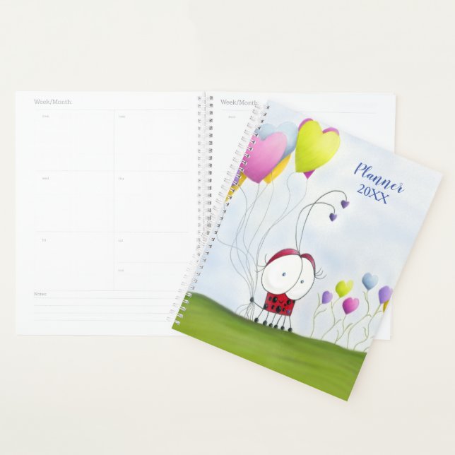 Charming Ladybug with Colorful Heart Balloons Planner (Display)