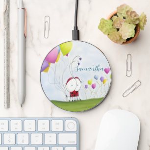 Charming Ladybug with Colorful Heart Balloons Wireless Charger