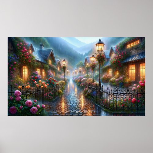 Charming Lane on a Rainy Day Poster