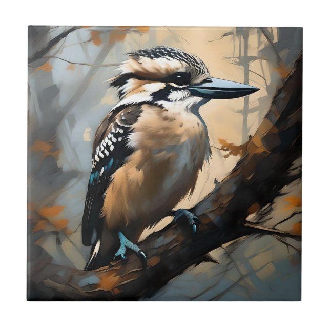 Charming Laughter: Kookaburra in Oil Paint Ceramic Tile (Front)