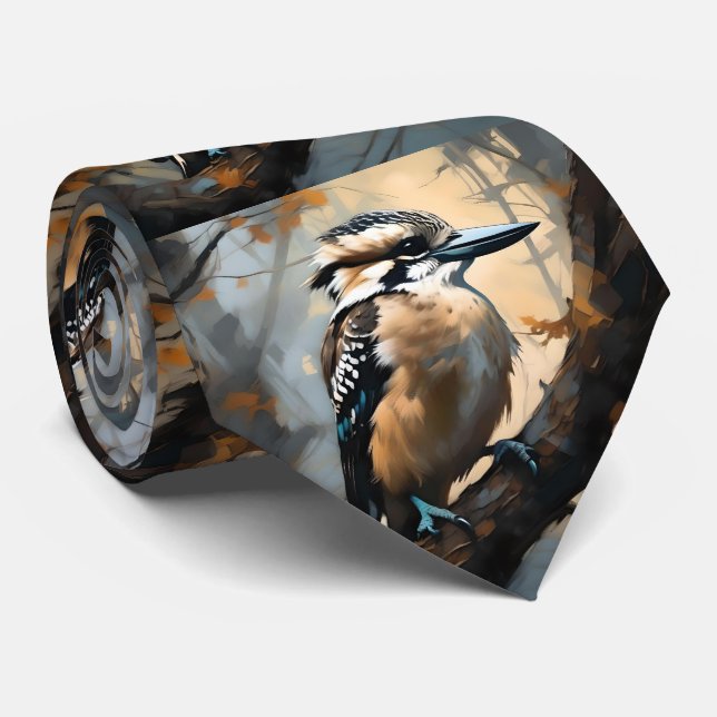 Charming Laughter: Kookaburra in Oil Paint Neck Tie (Rolled)