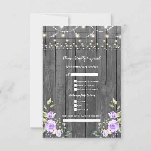 Charming Lavender Floral Barn Wood Wedding RSVP Card