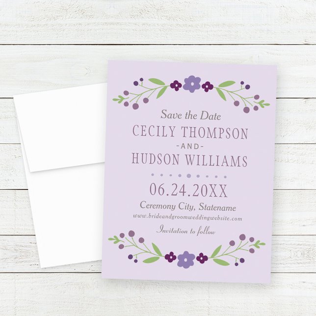 Charming Lavender Floral Garland Wedding Save The Date (Creator Uploaded)