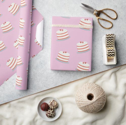 Charming Layer Cake Pattern on Pink Wrapping Paper