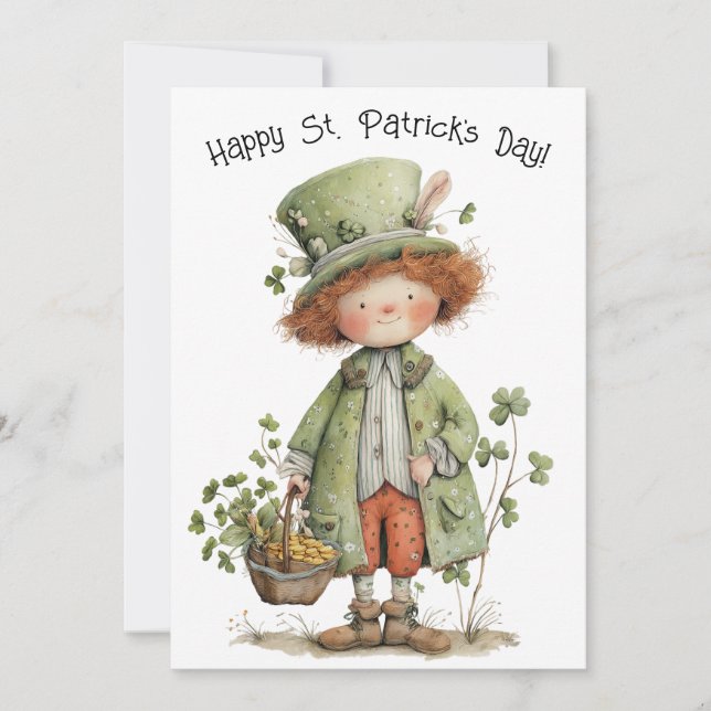 Charming Leprechaun Happy St Patrick's Day Card (Front)