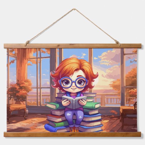 Charming Librarian  Book Stack Hanging Tapestry