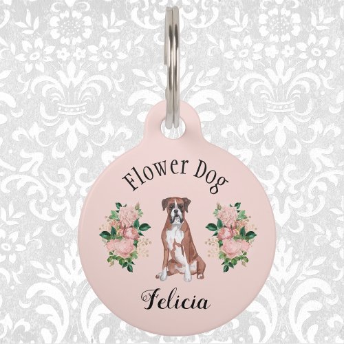 Charming Light Peach Flower Dog Day of Wedding   Pet ID Tag