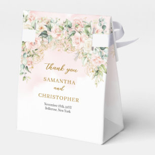 Charming light pink roses greenery & gold wedding favor boxes