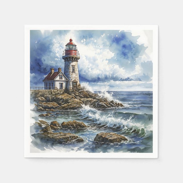 Charming Lighthouse with Waves Napkins (Front)