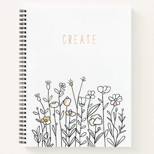 Charming Line Art Wildflower Notebook