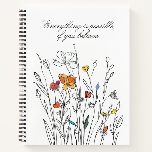 Charming Line Art Wildflower Notebook