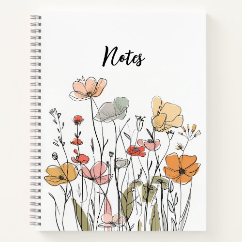 Charming Line Art Wildflower  Notebook