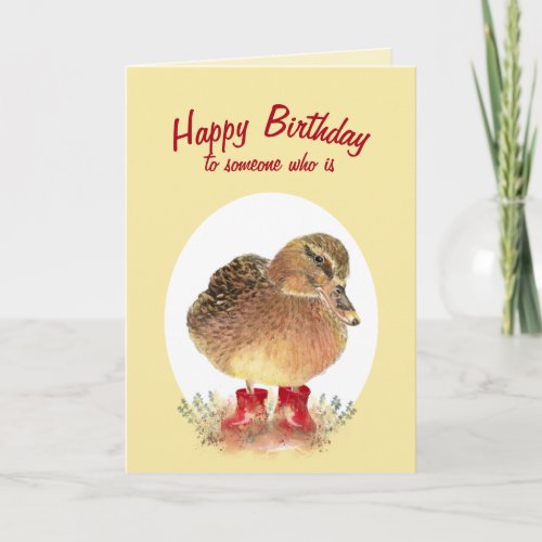 Charming little Duck in Red Rubber Boots Birthday Card