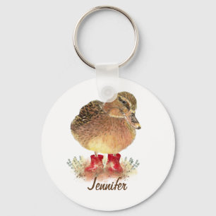 Charming little Duck in Red Rubber Boots Keychain